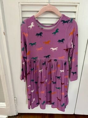 Pink Chicken Bamboo Purple Horse-Print Long Sleeve Dress
